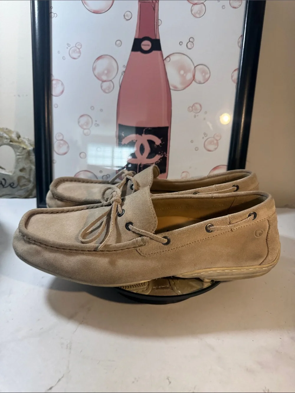 Rockport Beige Suede Men's Boat Shoes - Lace Moccasin Style - Size 12M